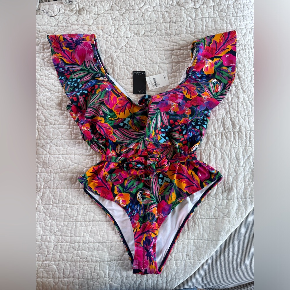 NWT Eloquii Floral Ruffle Shoulder One Piece Swimsuit 20 W
